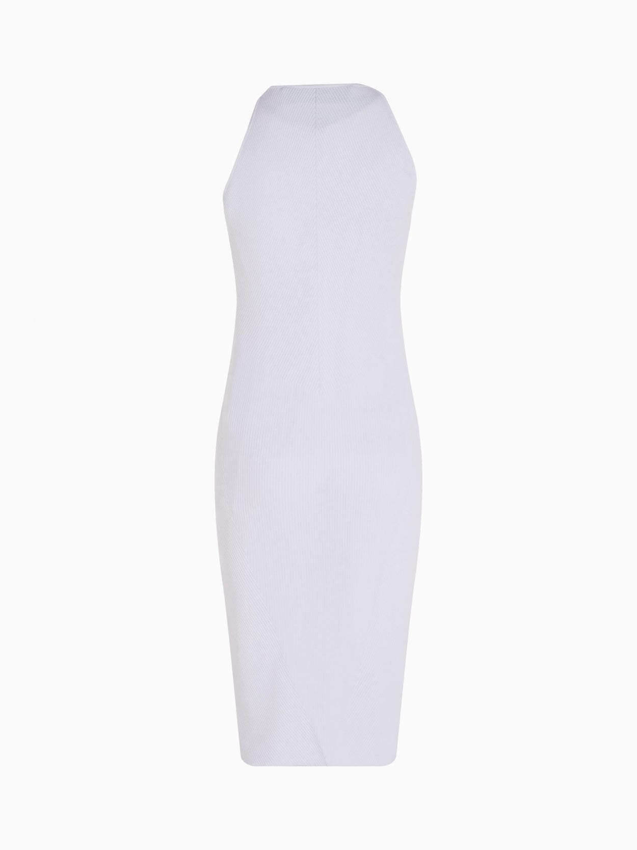 back packshot of an asymmetric white midi dress