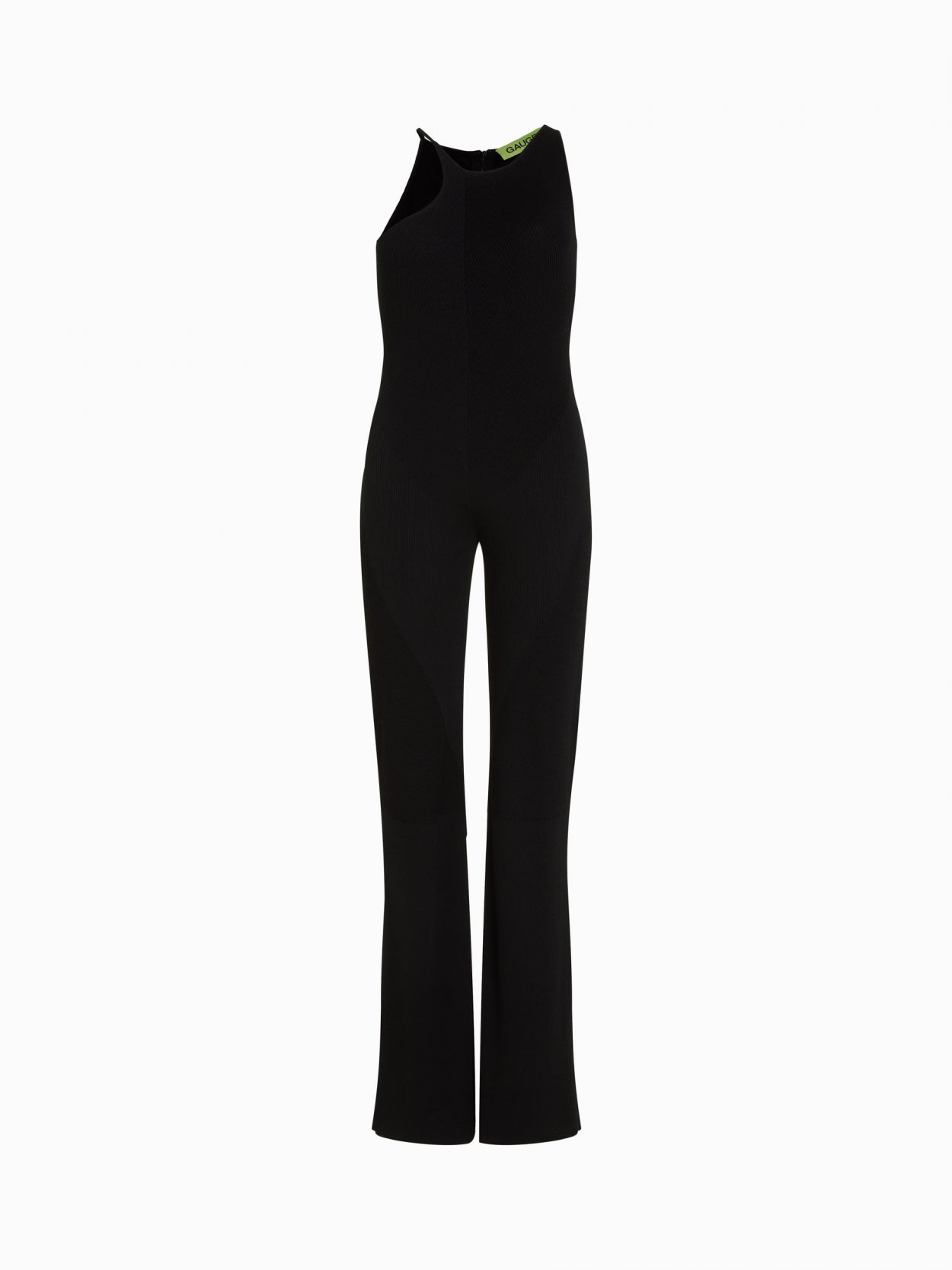 front packshot of a black knit jumpsuit