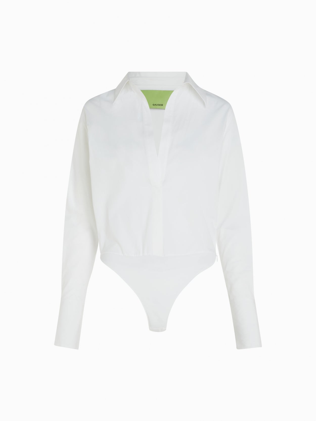 front packshot of a white shirt bodysuit