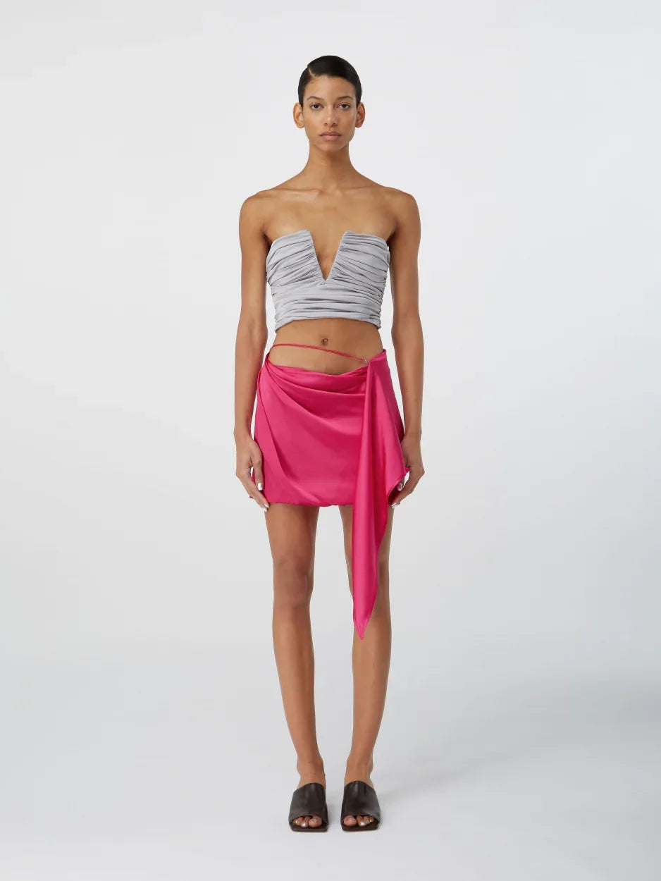 pink silk mini skirt