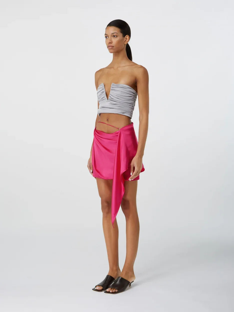 pink silk mini skirt