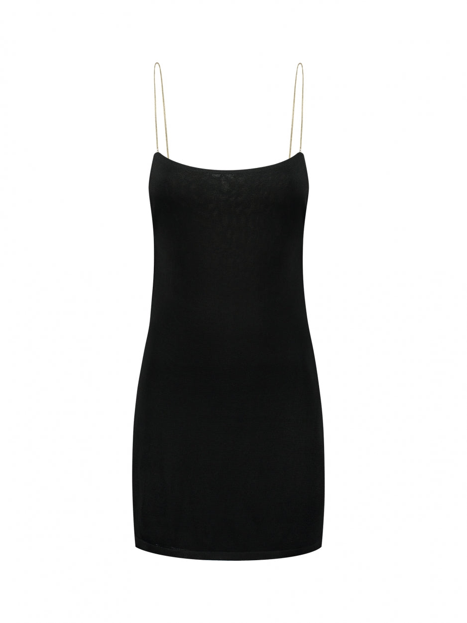 black mini dress with swarovski crystal straps