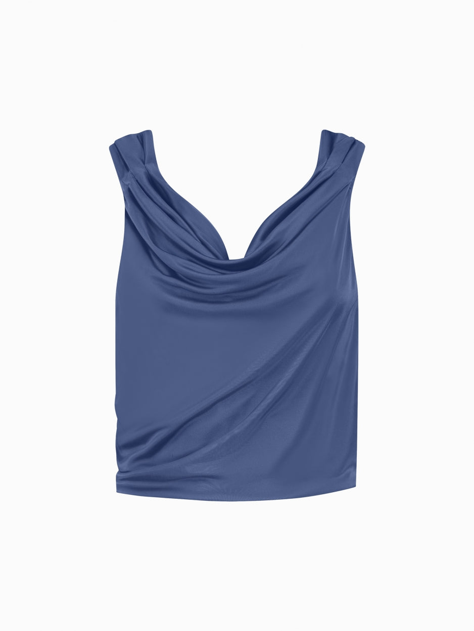 blue draped top