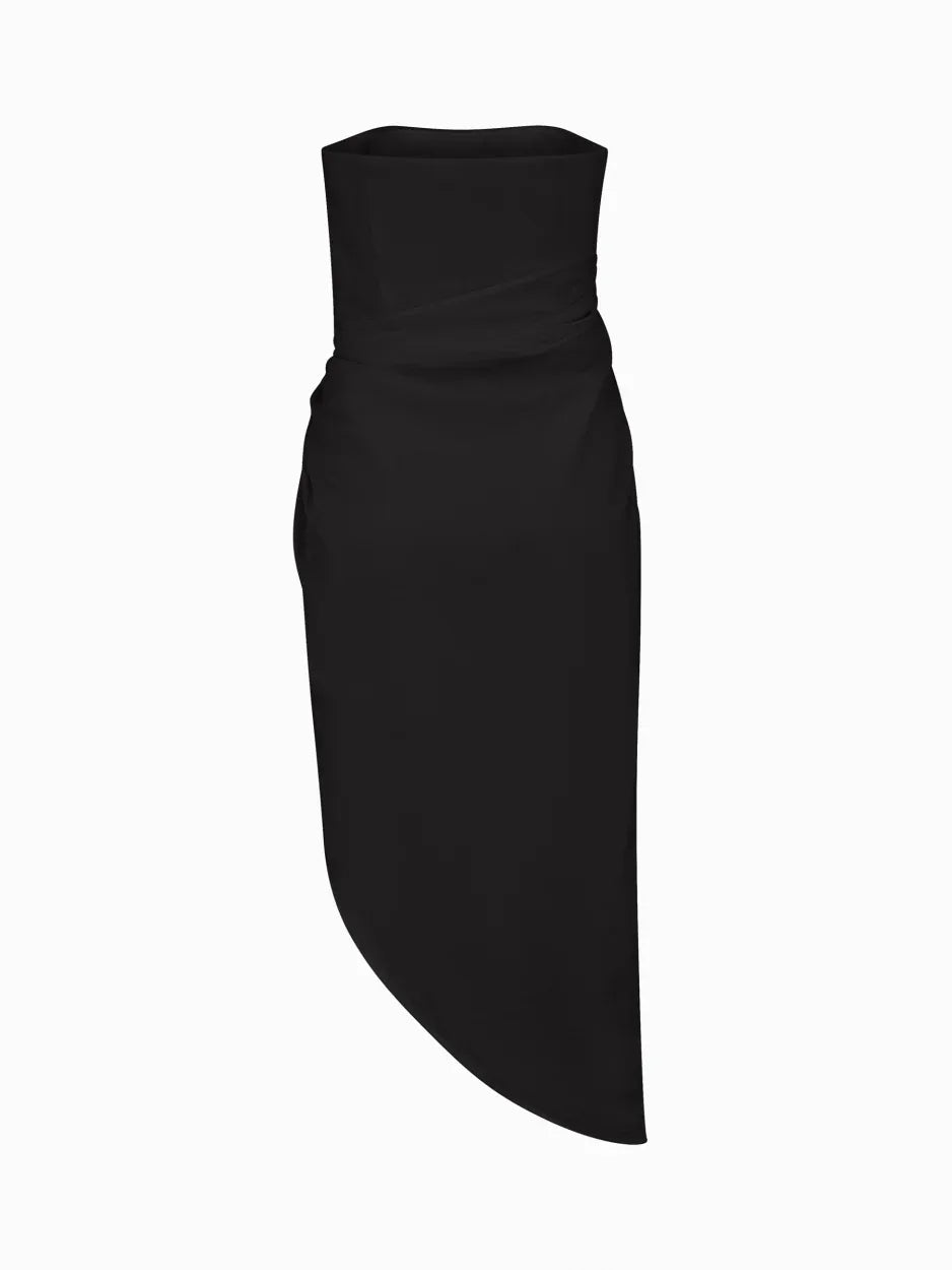 black linen strapless midi dress 