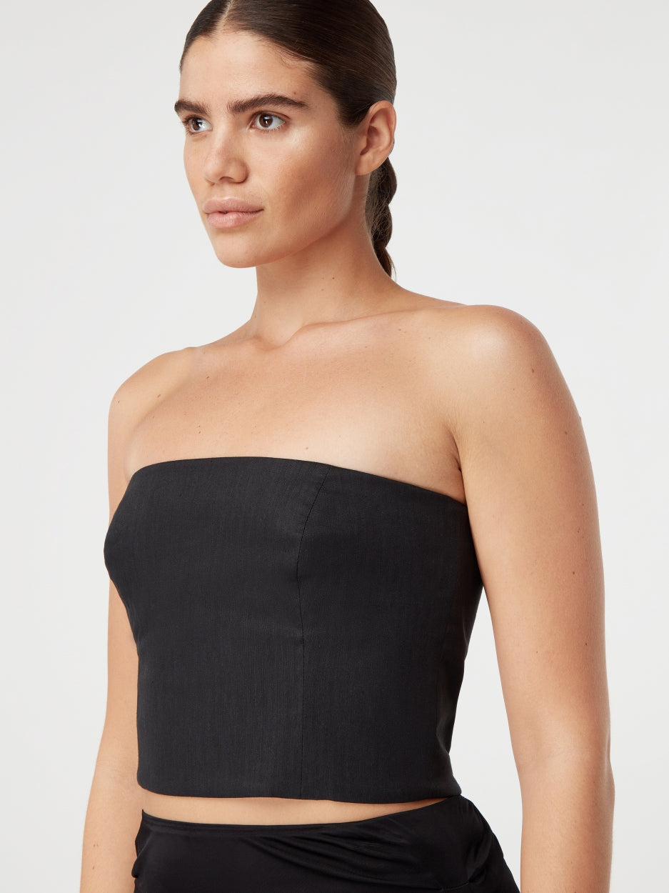 black strapless linen top