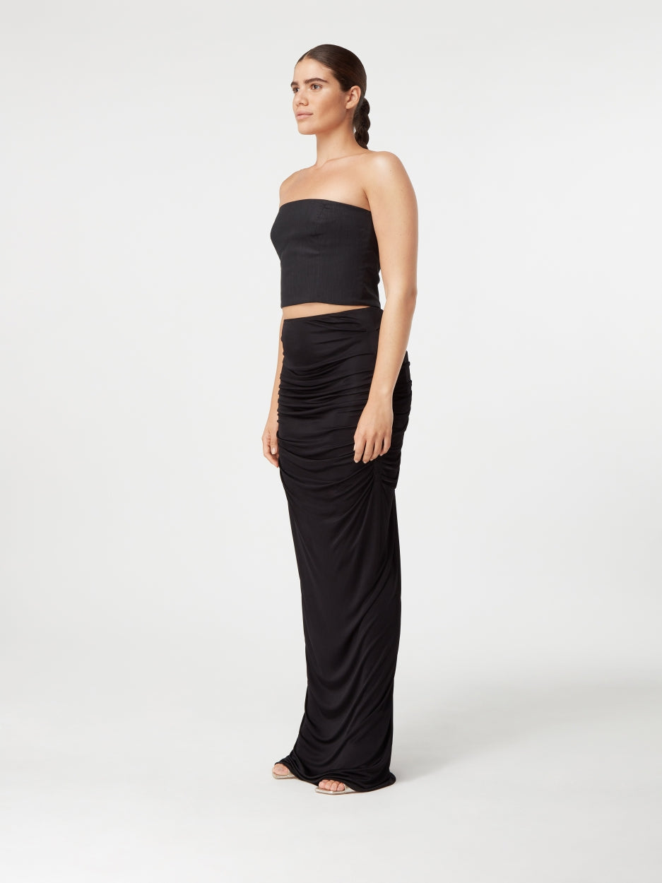 black strapless linen top