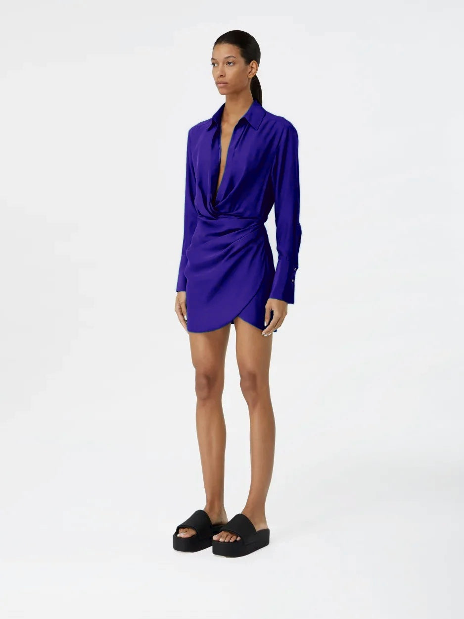 Naha Ultramarine – Draped Silk Mini Shirt Dress GAUGE81