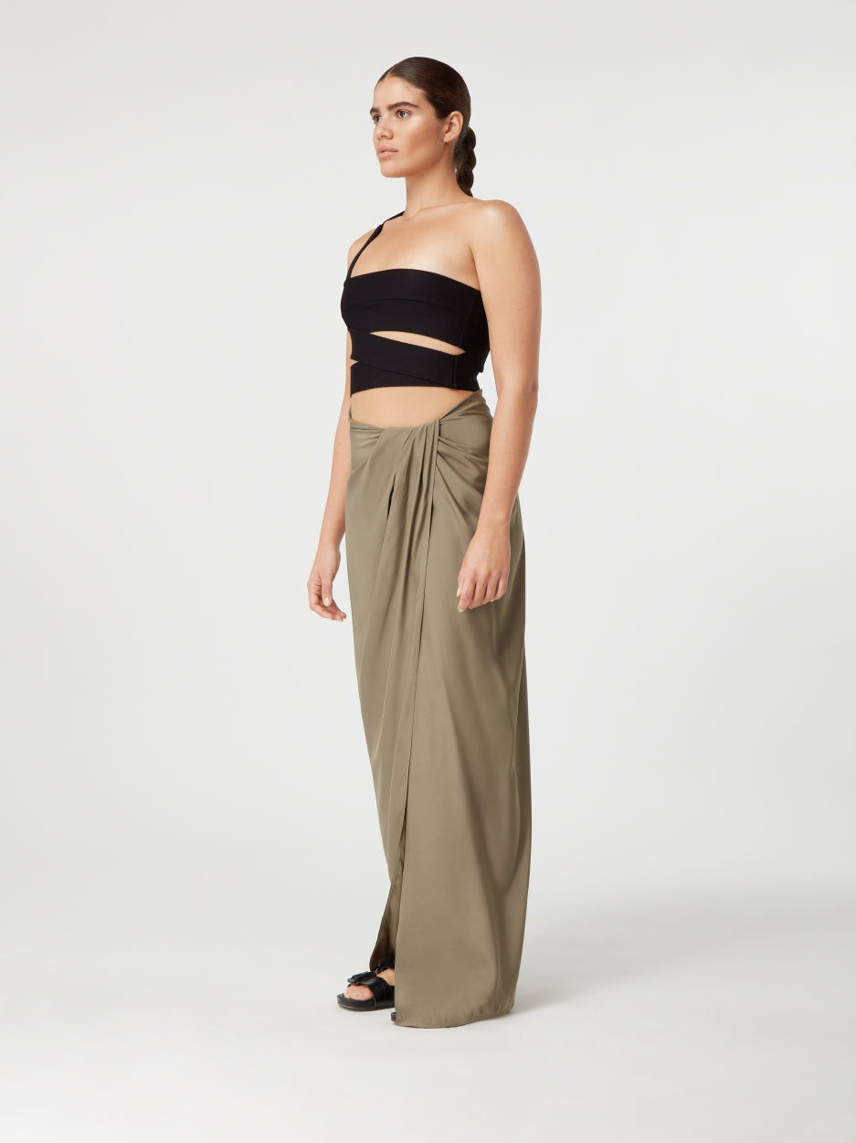 khaki green long maxi skirt