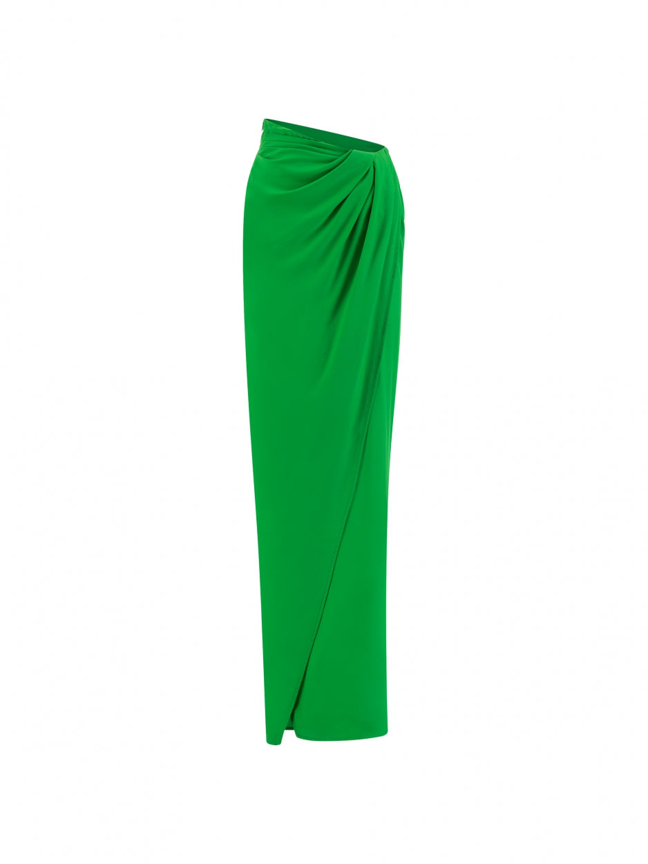 green long maxi silk skirt