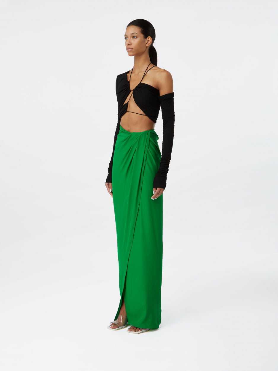 green long maxi silk skirt