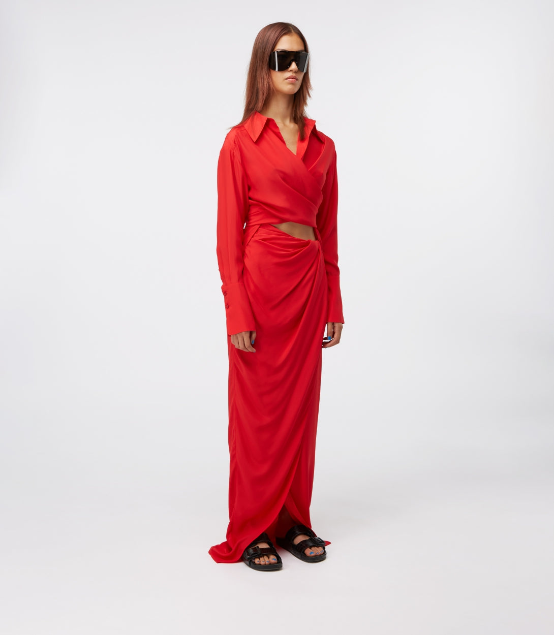 red silk wrap shirt female