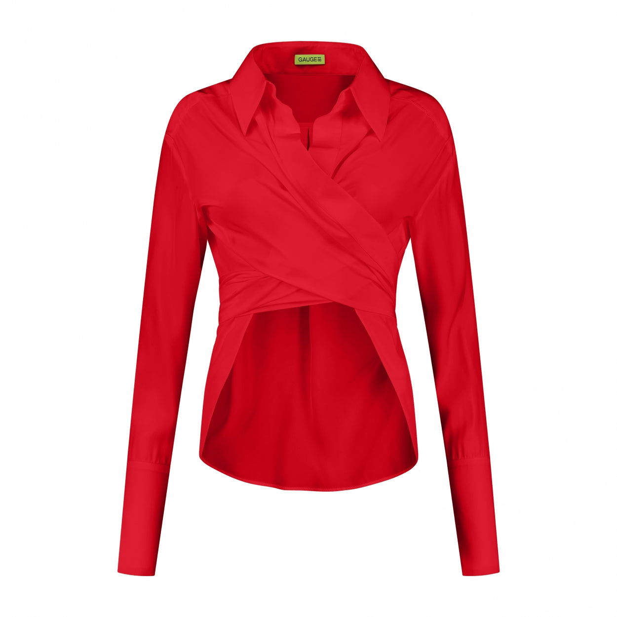 red silk wrap shirt female