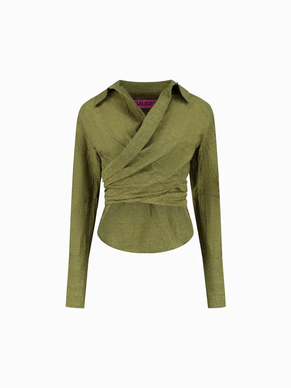 female wrap shirt green