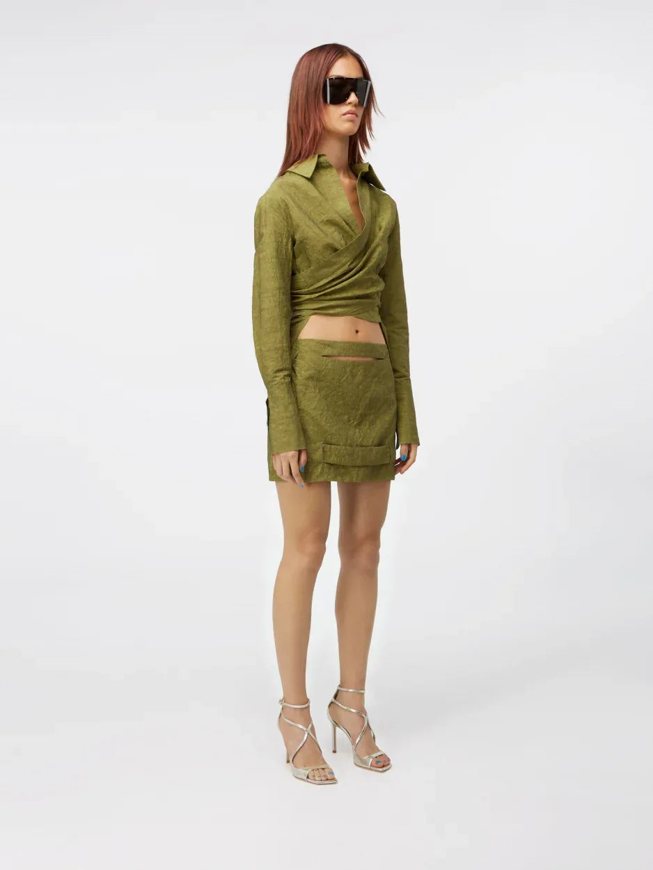 female wrap shirt green