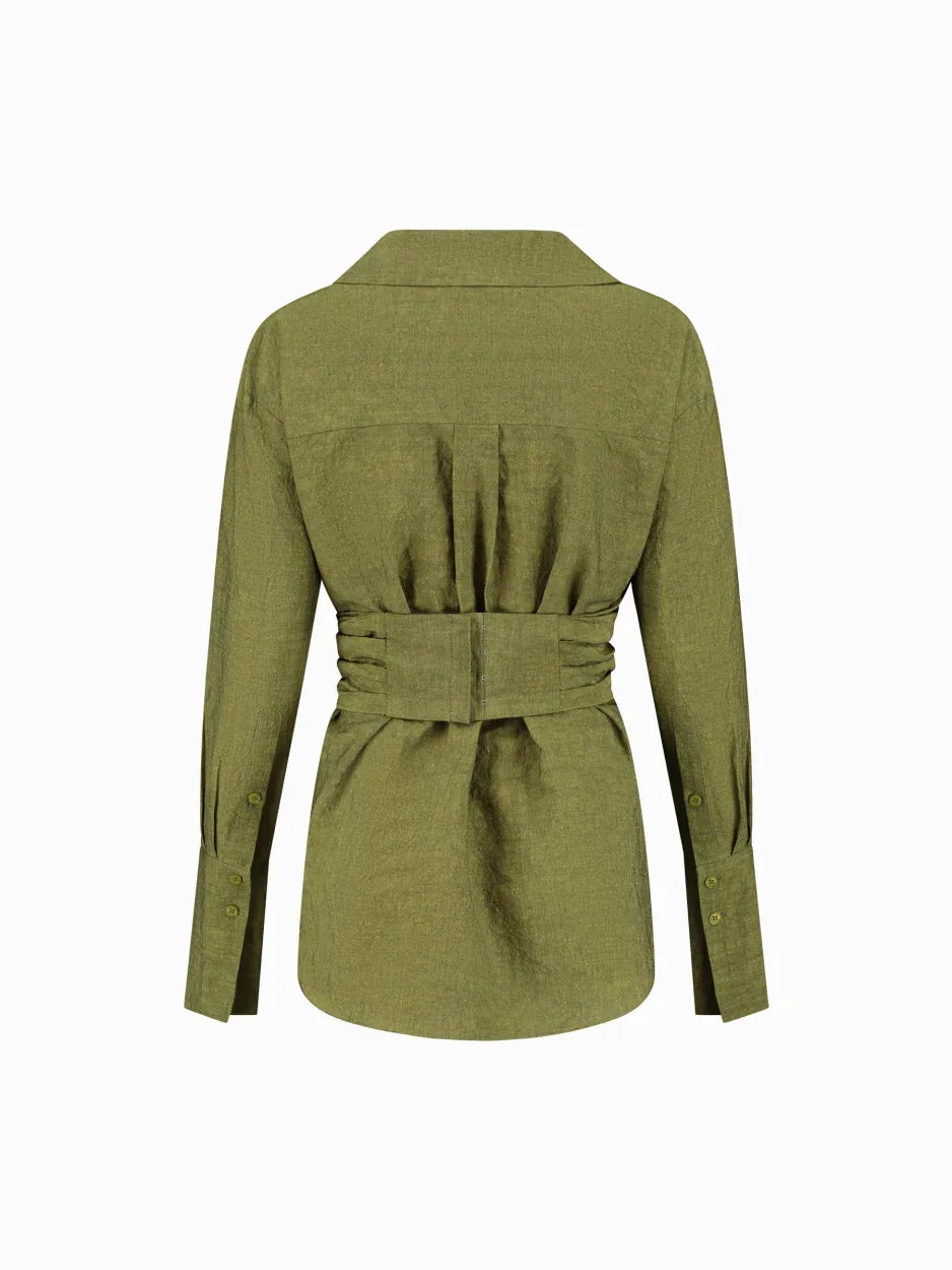 female wrap shirt green