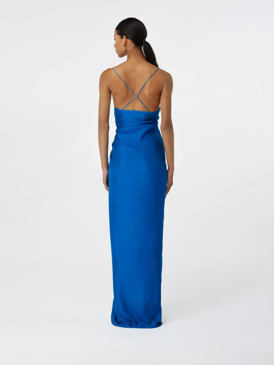 blue silk long maxi dress