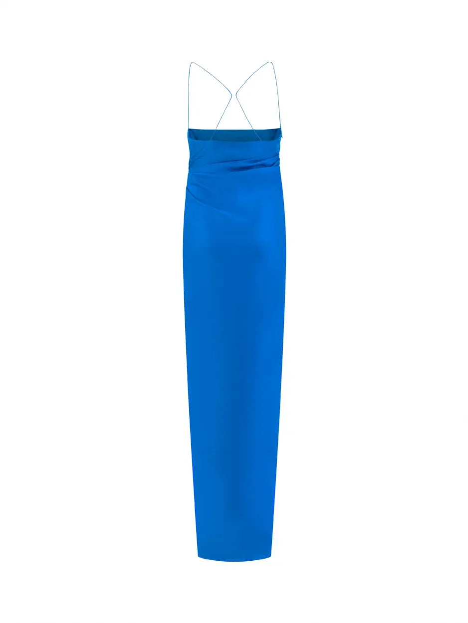 blue silk long maxi dress
