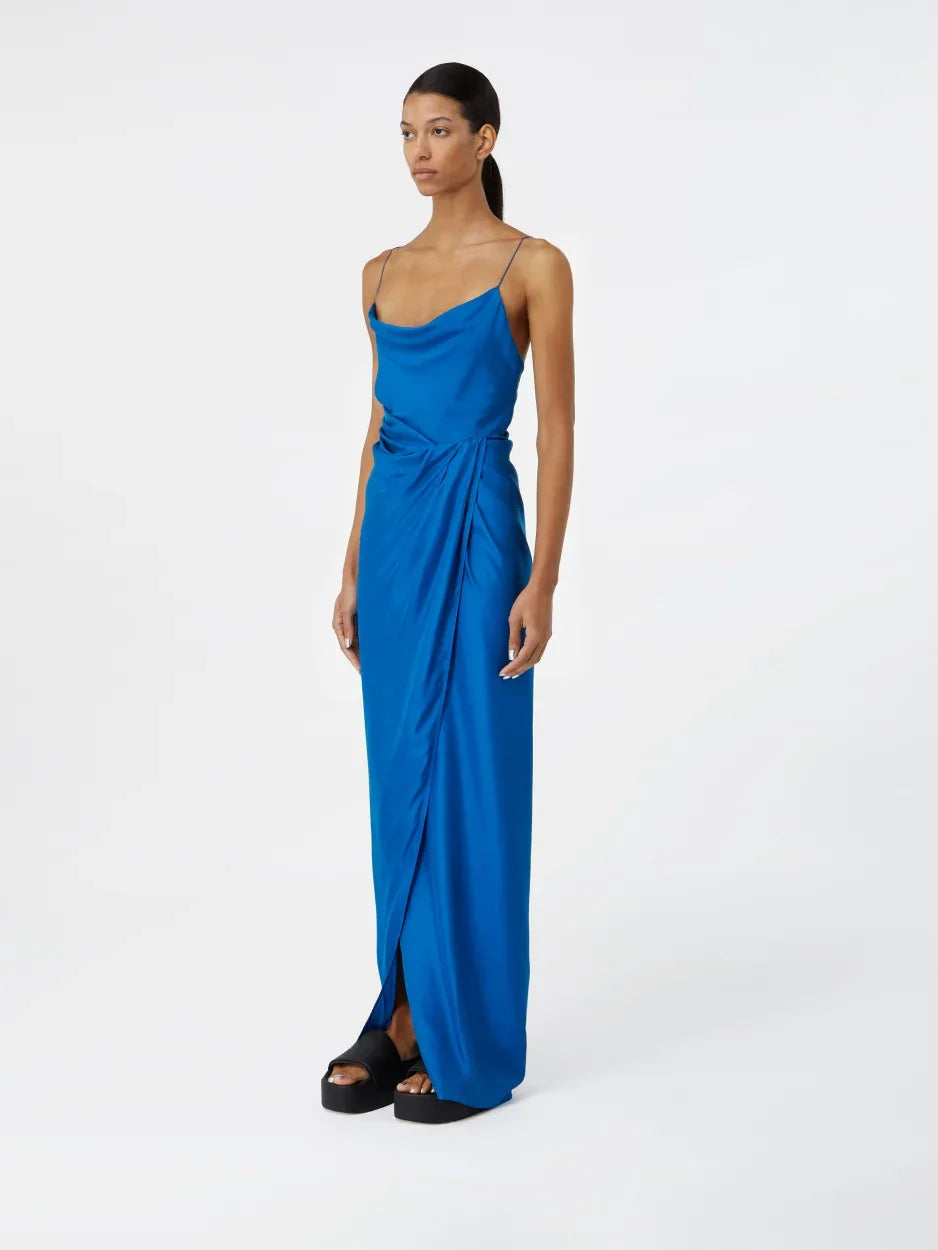 blue silk long maxi dress