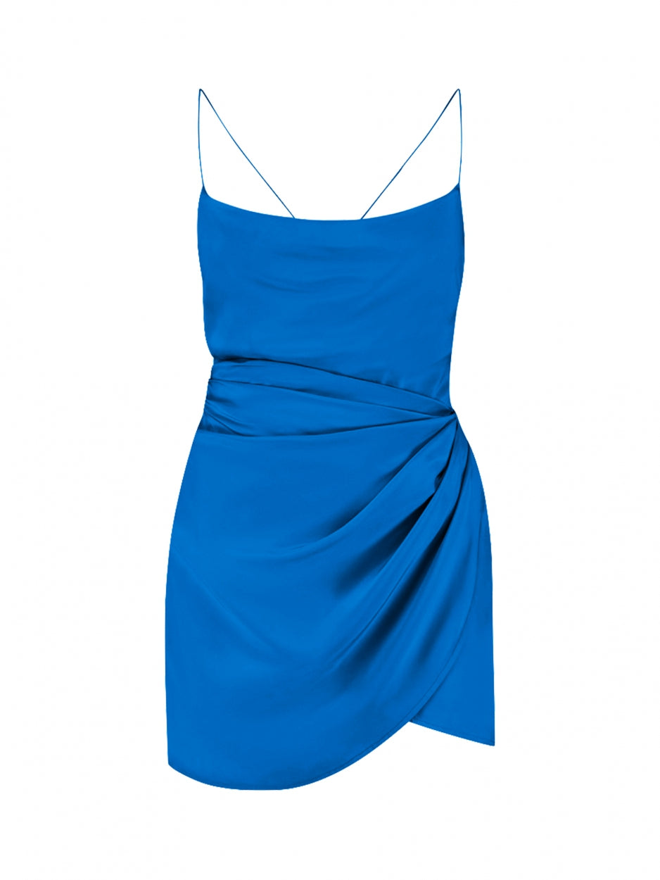 blue silk mini dress