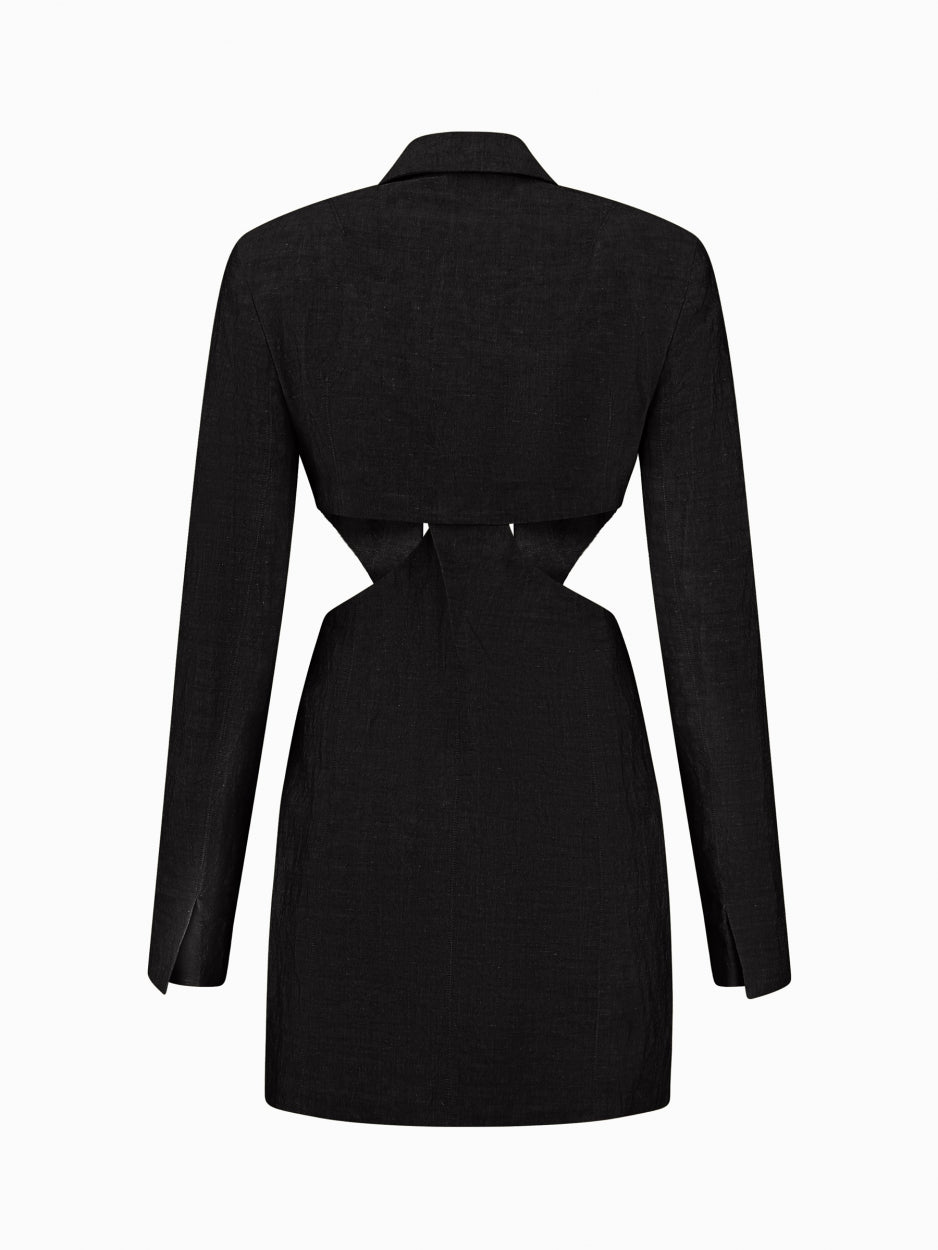 black oversized blazer dress with cut outs