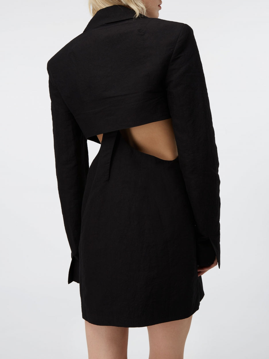 black oversized blazer dress with cut outs