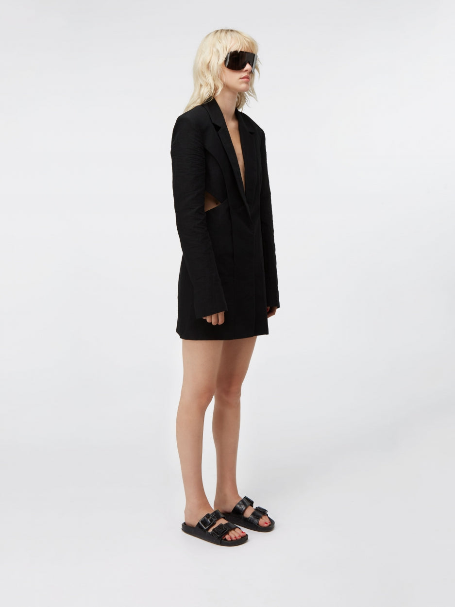 black oversized blazer dress with cut outs