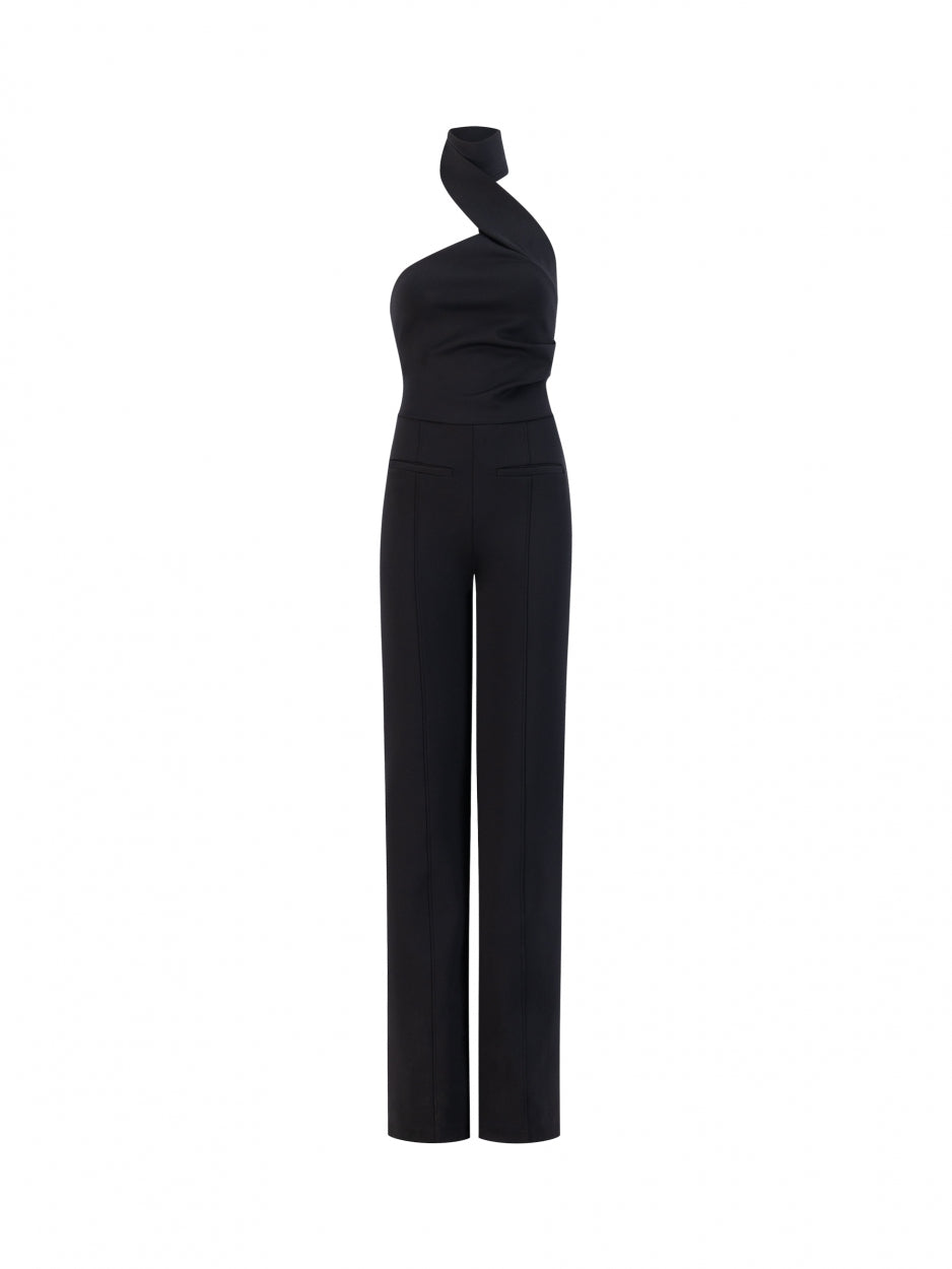 halter neck black jumpsuit