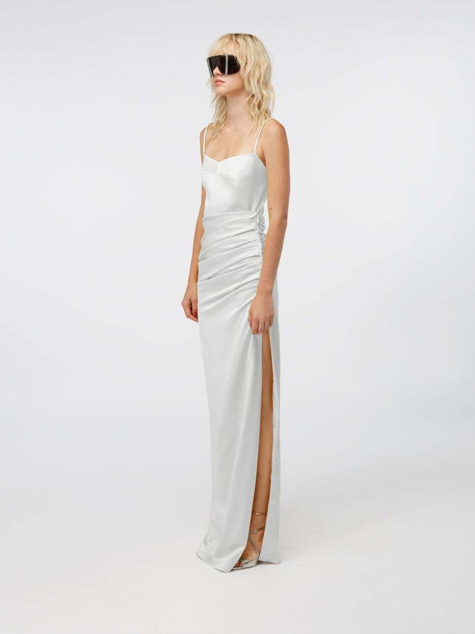 white long maxi dress satin