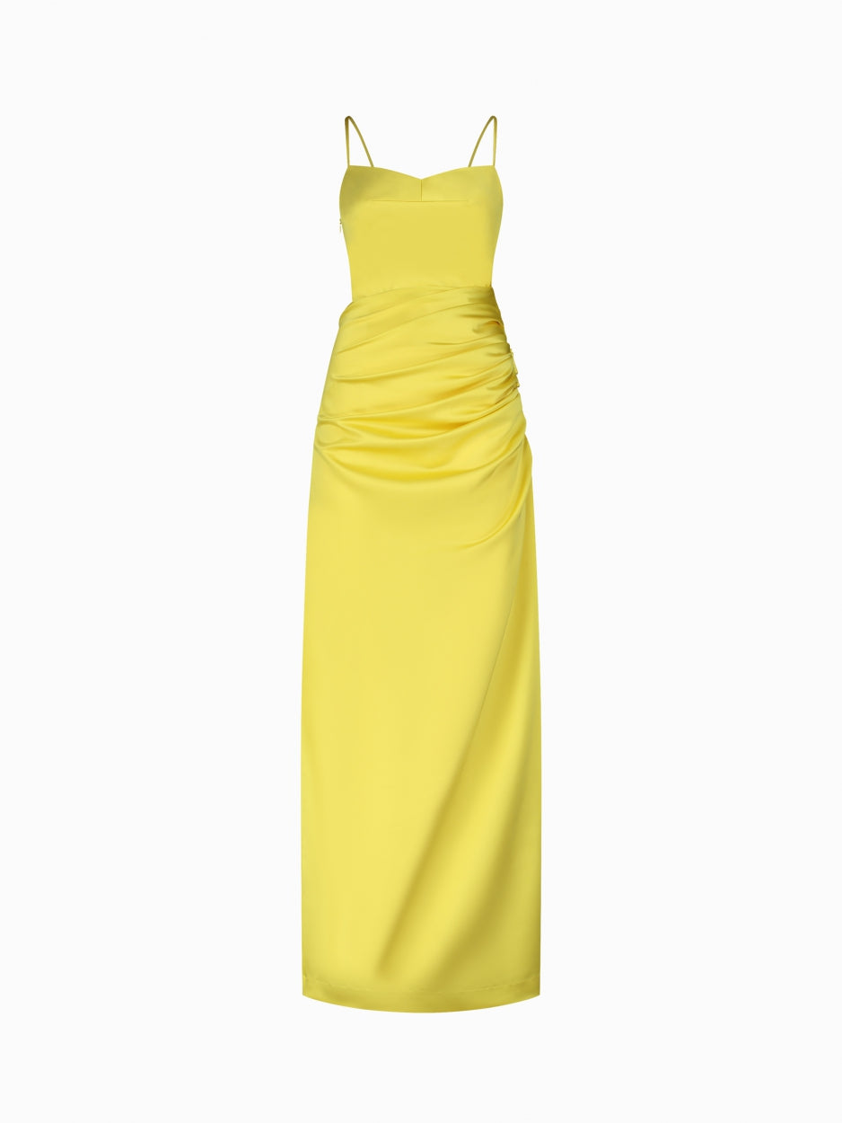 yellow long maxi dress satin